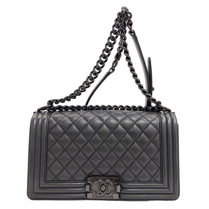 CHANEL Boy Chanel SilverHardware Shoulder Bag Grained Calfskin Skin Ladies [Used]