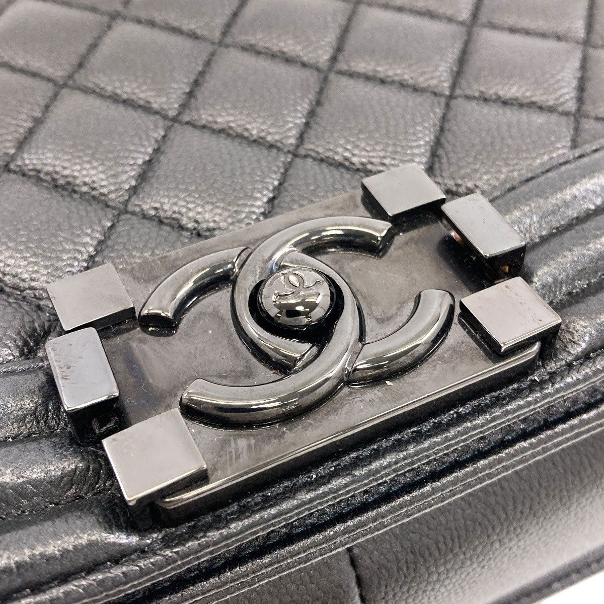 CHANEL Boy Chanel SilverHardware Shoulder Bag Grained Calfskin Skin Ladies [Used]