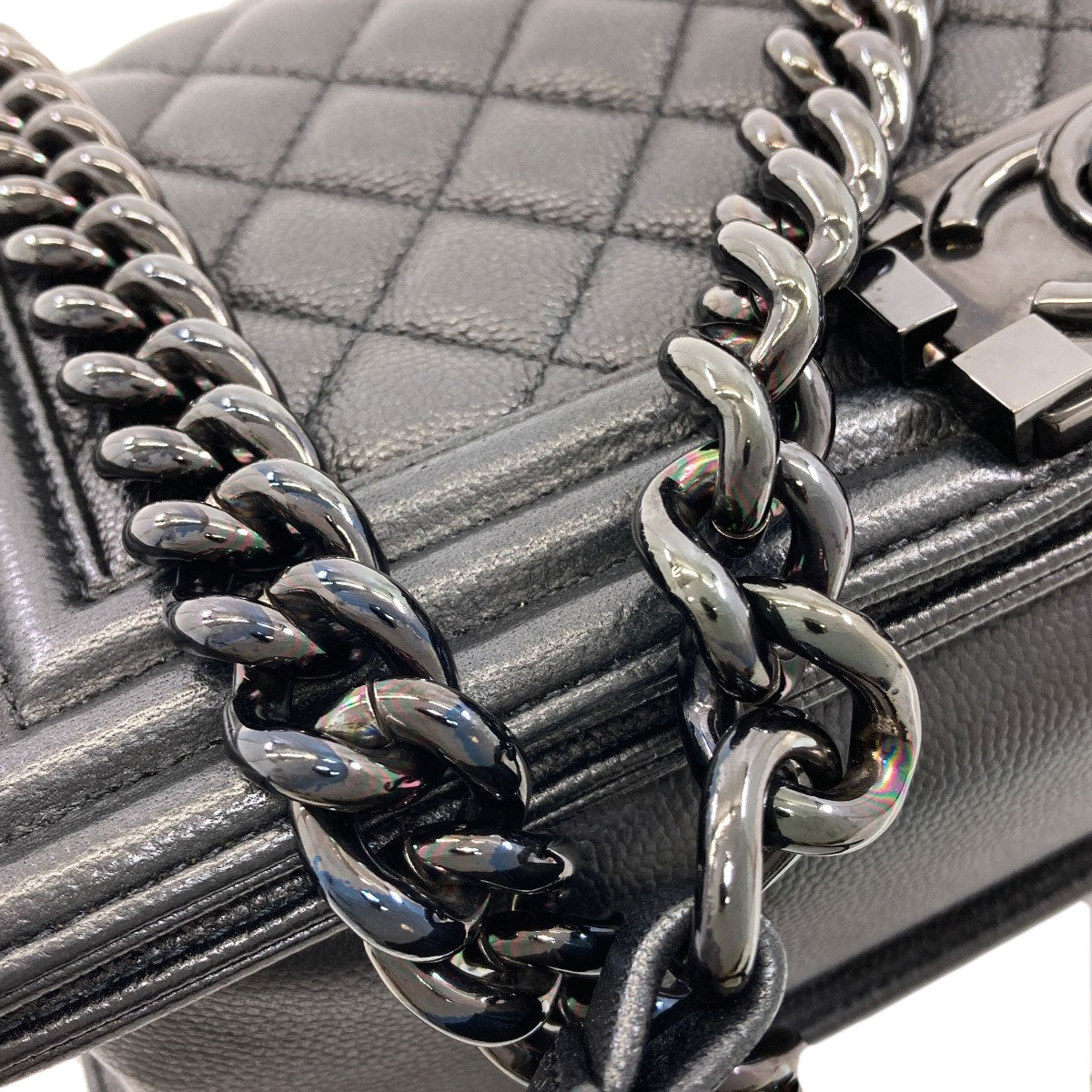 CHANEL Boy Chanel SilverHardware Shoulder Bag Grained Calfskin Skin Ladies [Used]
