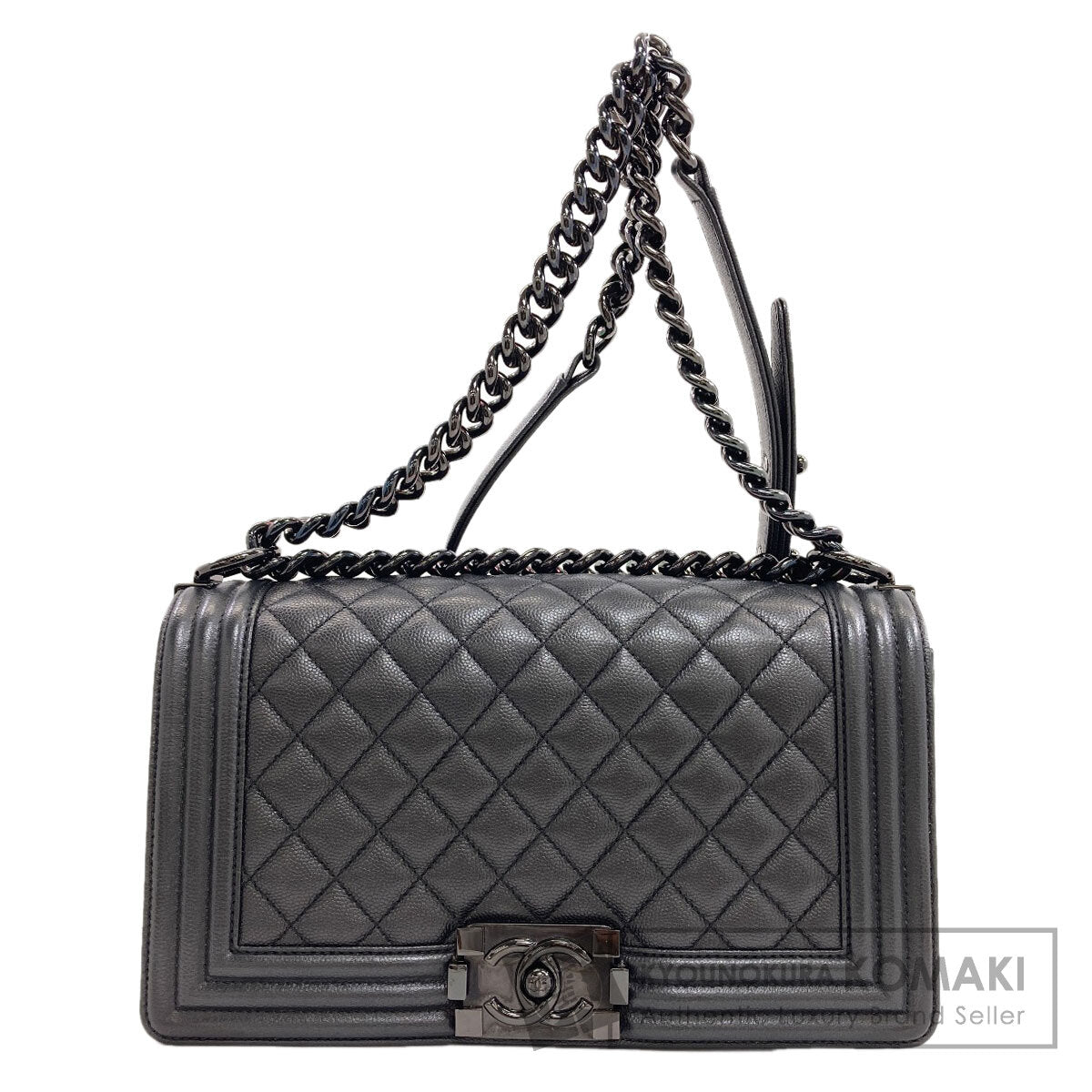 CHANEL Boy Chanel SilverHardware Shoulder Bag Grained Calfskin Skin Ladies [Used]