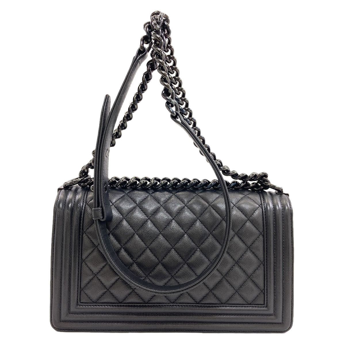 CHANEL Boy Chanel SilverHardware Shoulder Bag Grained Calfskin Skin Ladies [Used]