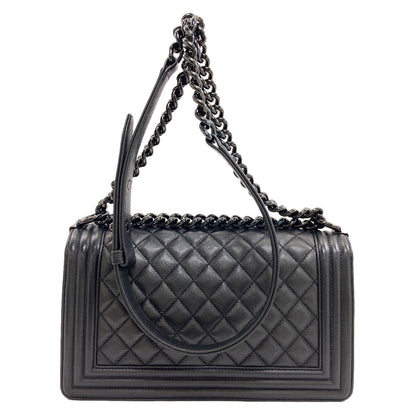 CHANEL Boy Chanel SilverHardware Shoulder Bag Grained Calfskin Skin Ladies [Used]