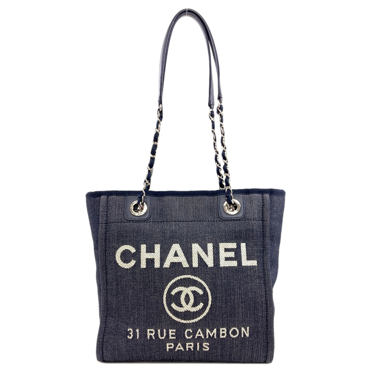 CHANEL A66939 Deauville PM SilverHardware Tote Bag Canvas Ladies [Used]
