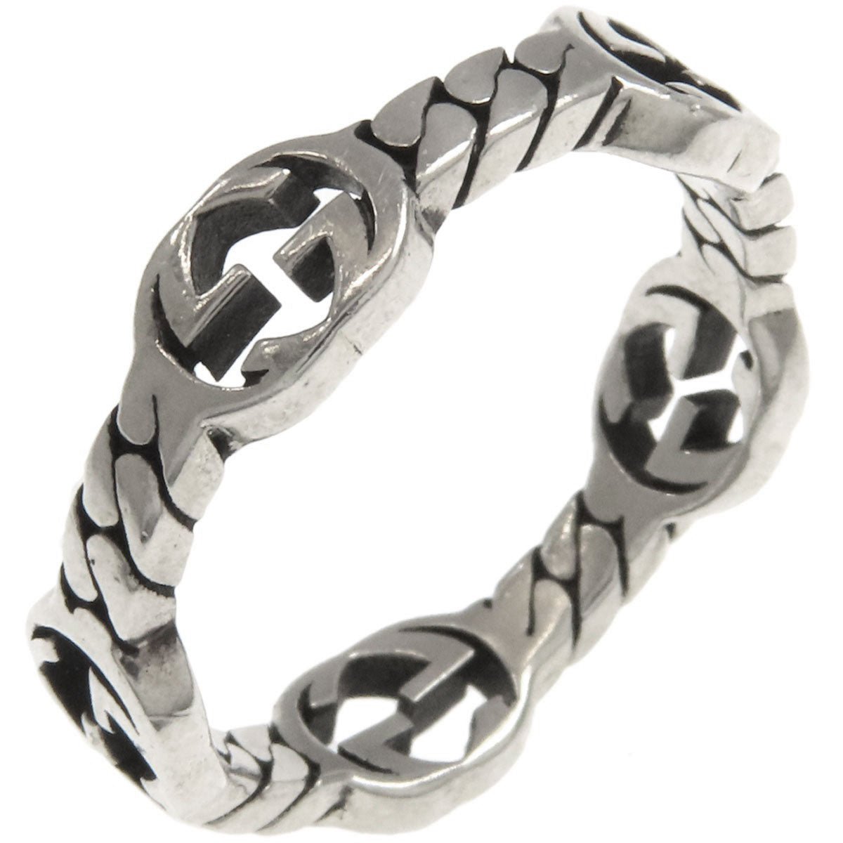 GUCCI Interlocking G Chain Ring Silver Ladies [Used]
