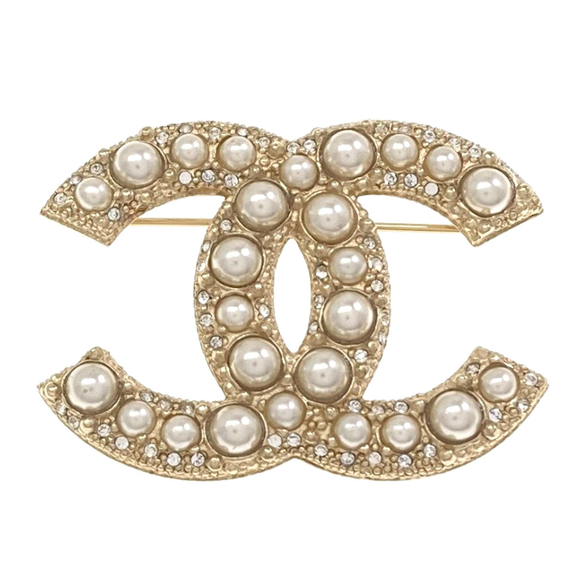 CHANEL COCO Mark Fake Pearl Rhinestone Brooch Metal Ladies [Used]