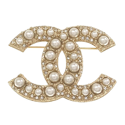 CHANEL COCO Mark Fake Pearl Rhinestone Brooch Metal Ladies [Used]