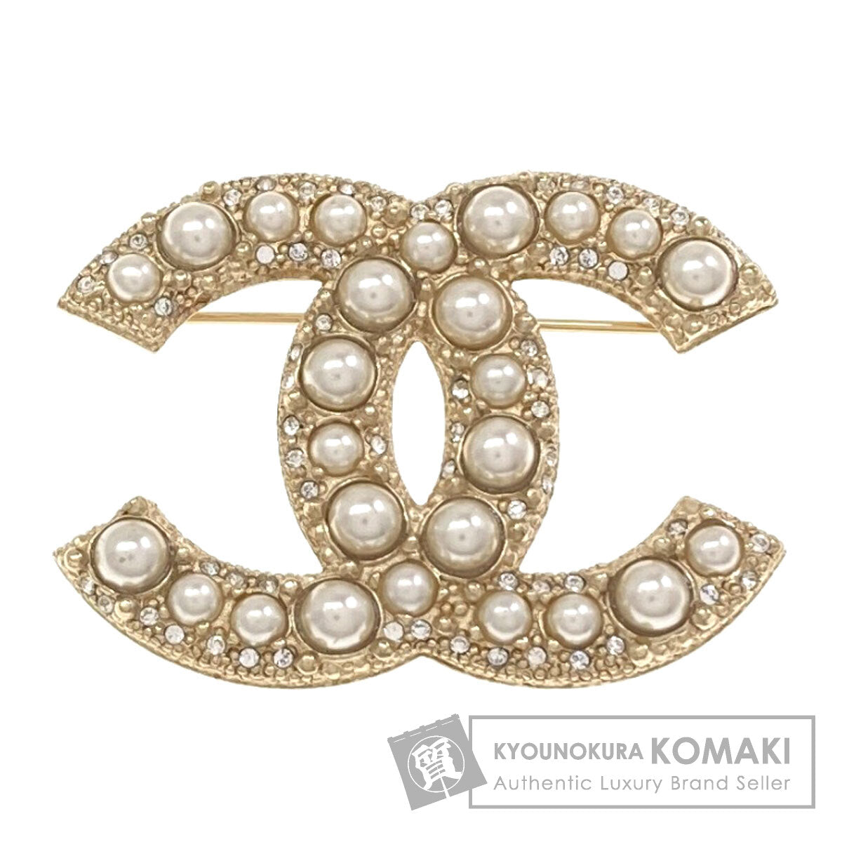 CHANEL COCO Mark Fake Pearl Rhinestone Brooch Metal Ladies [Used]