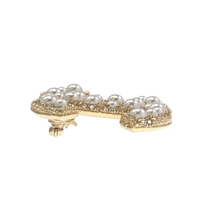 CHANEL COCO Mark Fake Pearl Rhinestone Brooch Metal Ladies [Used]
