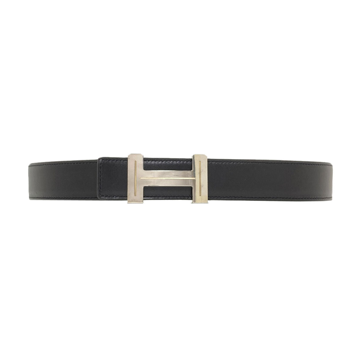 HERMES H-belt, reversible, SilverHardware belt Box calf Togomens [Used]