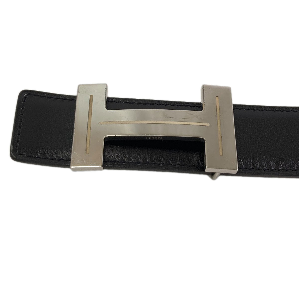 HERMES H-belt, reversible, SilverHardware belt Box calf Togomens [Used]