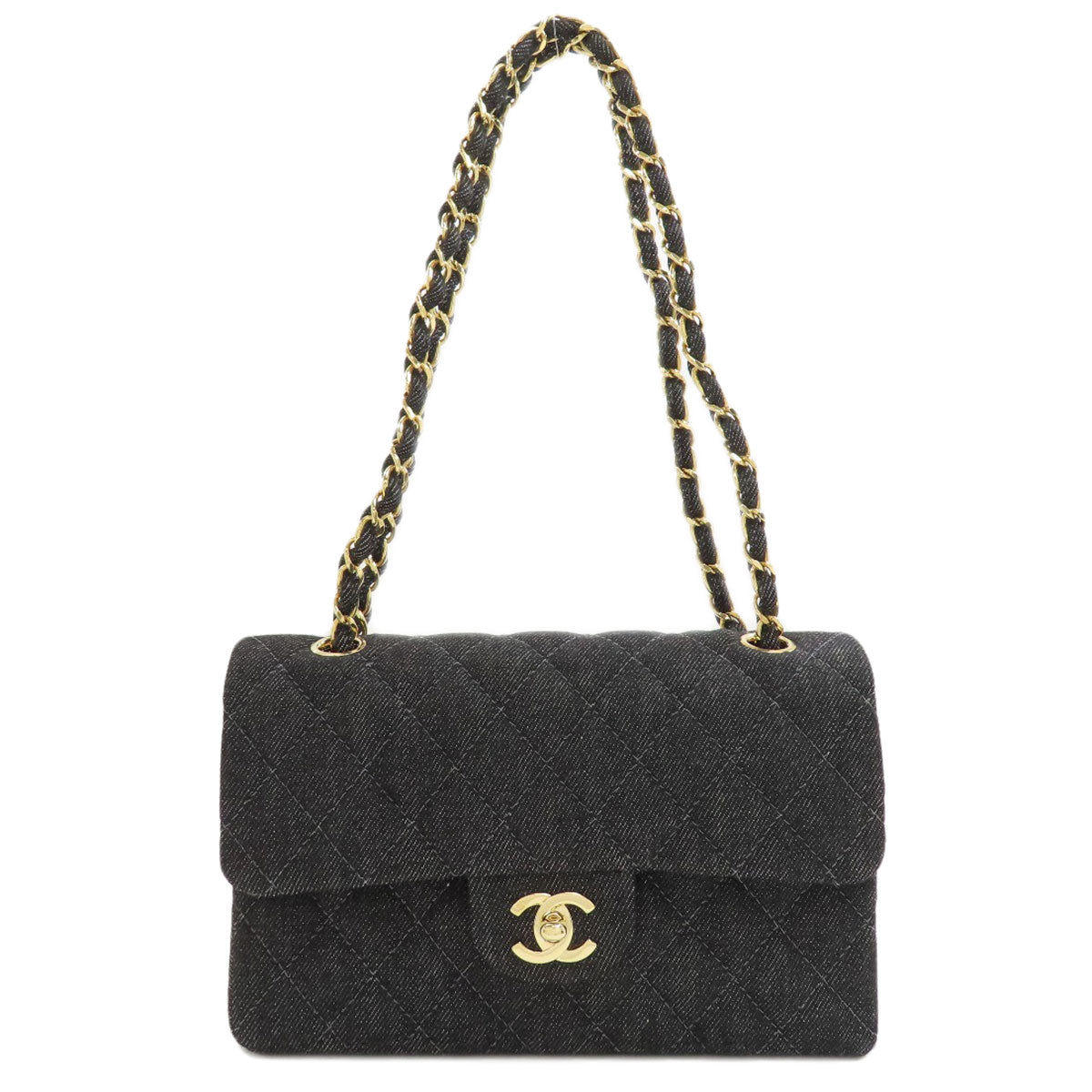 CHANEL Matelasse Double Flap Gold Hardware Shoulder Bag Denim Ladies [Used]