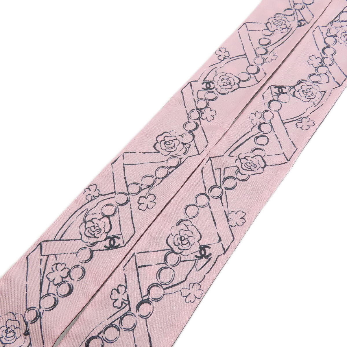 CHANEL COCO Mark Slim Band Scarf Silk Ladies [Used]