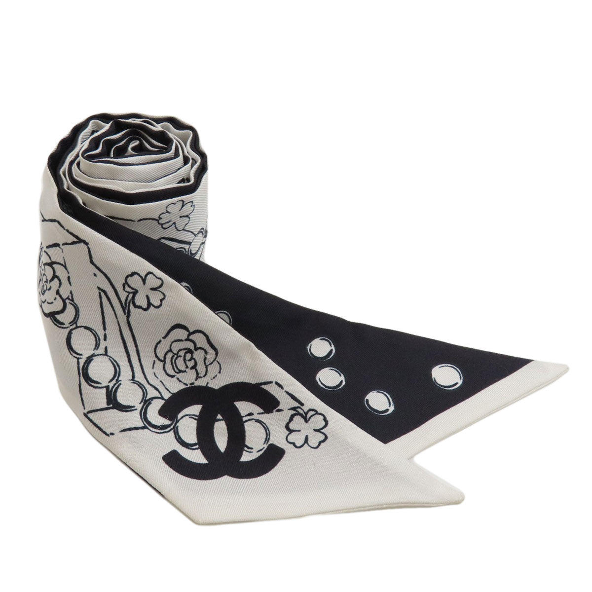CHANEL COCO Mark Slim Band Scarf Silk Ladies [Used]