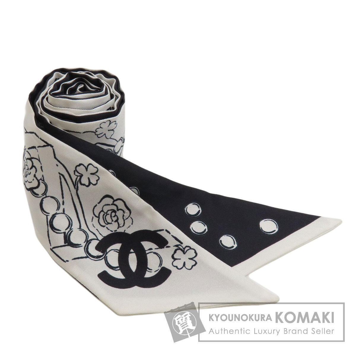CHANEL COCO Mark Slim Band Scarf Silk Ladies [Used]