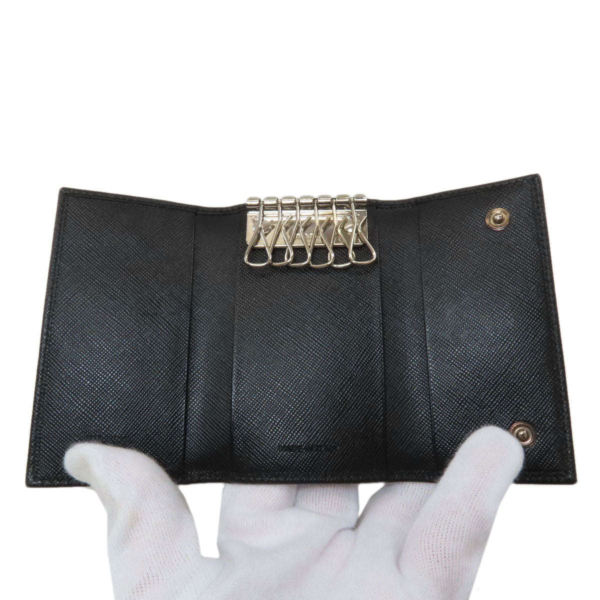 PRADA Triangle logo key holder Safiano Ladies [Used]