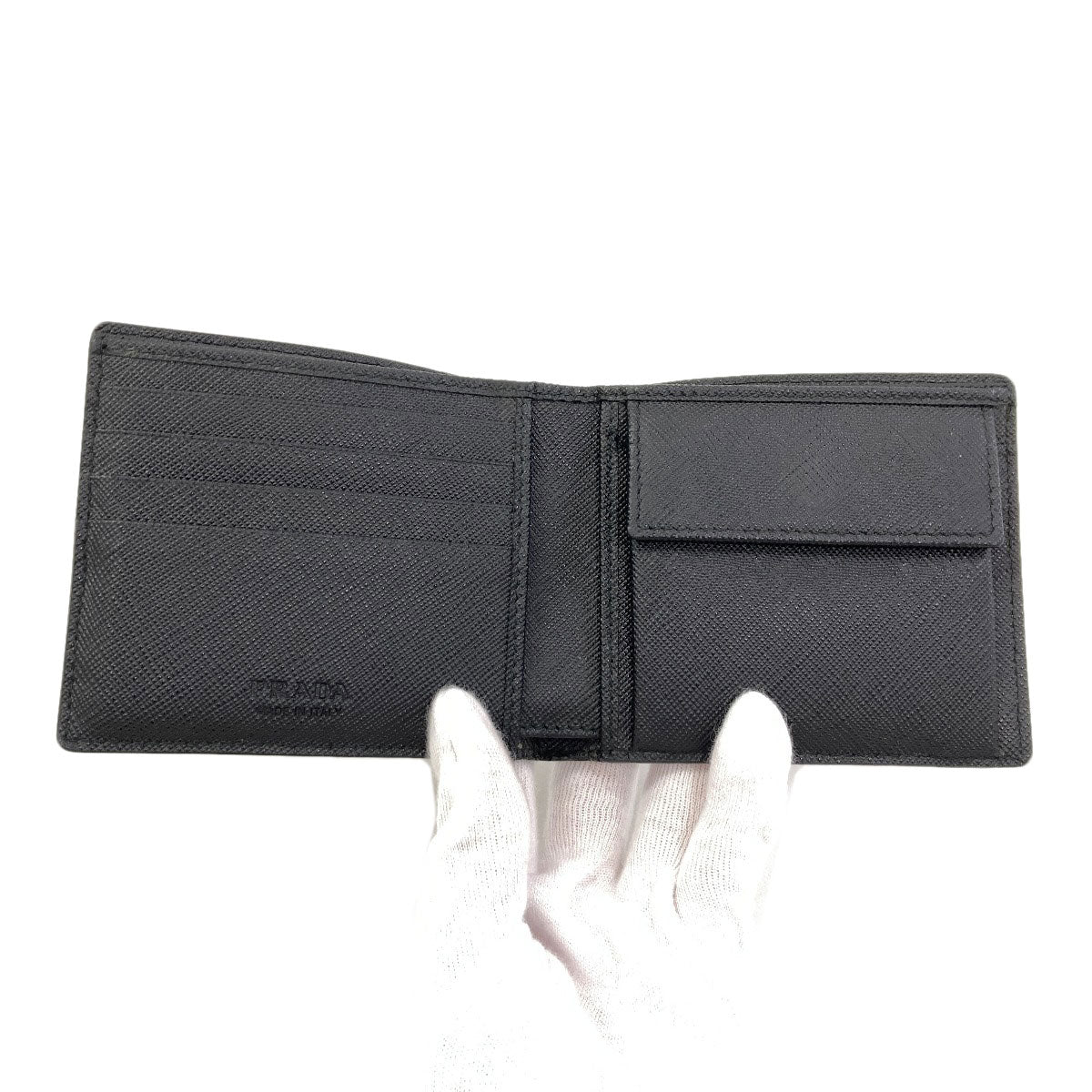 PRADA logo Bifold Wallet with Coin Pocket Safiano Ladies [Used]