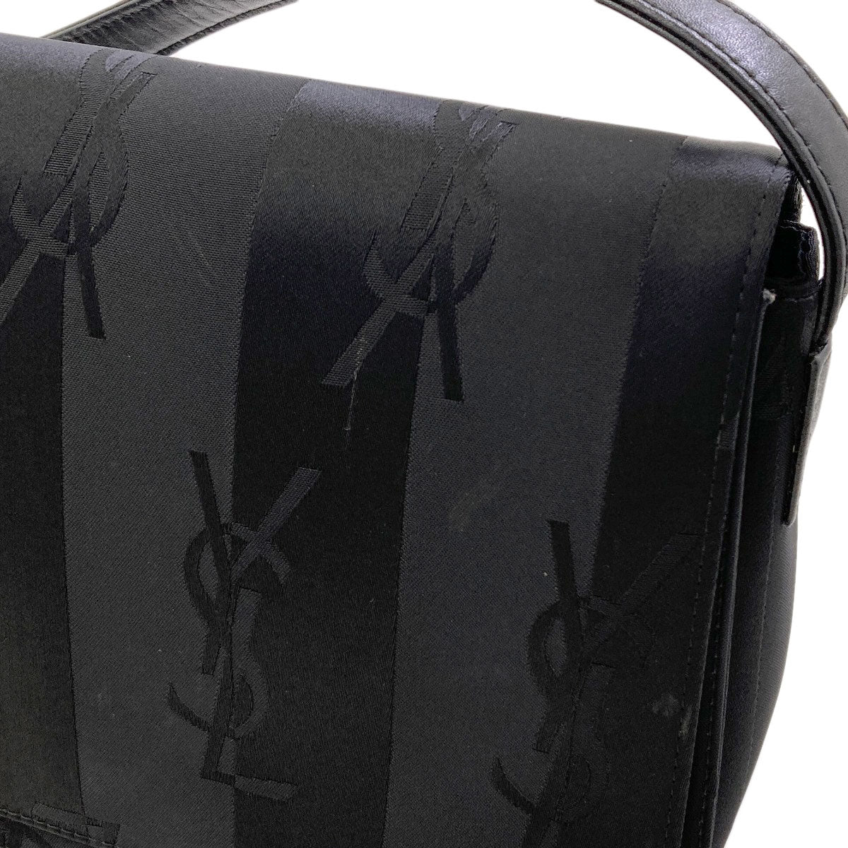 YVES SAINT LAURENT Logo Stripe Shoulder Bag Nylon canvas LeatherLadies [Used]