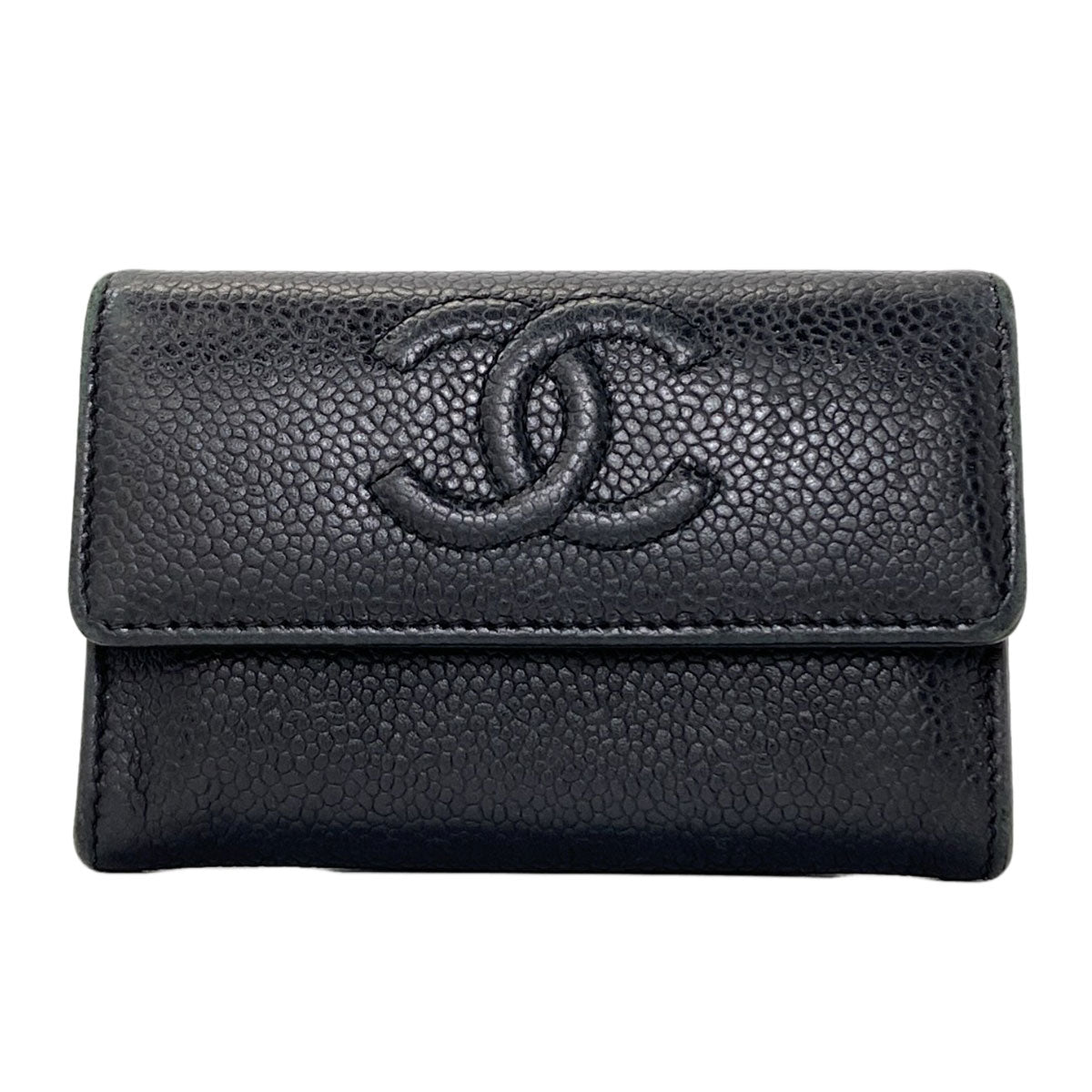 CHANEL COCO Mark SilverHardware Card Case Grained Calfskin Skin Ladies [Used]
