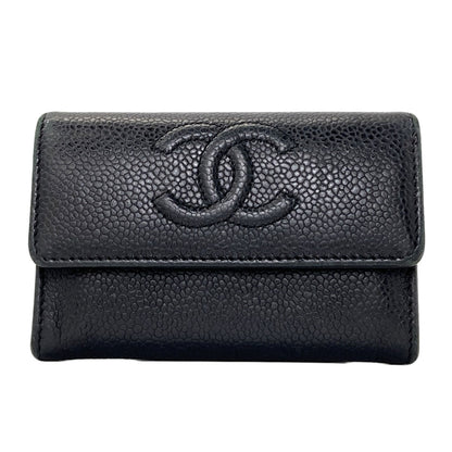 CHANEL COCO Mark SilverHardware Card Case Grained Calfskin Skin Ladies [Used]