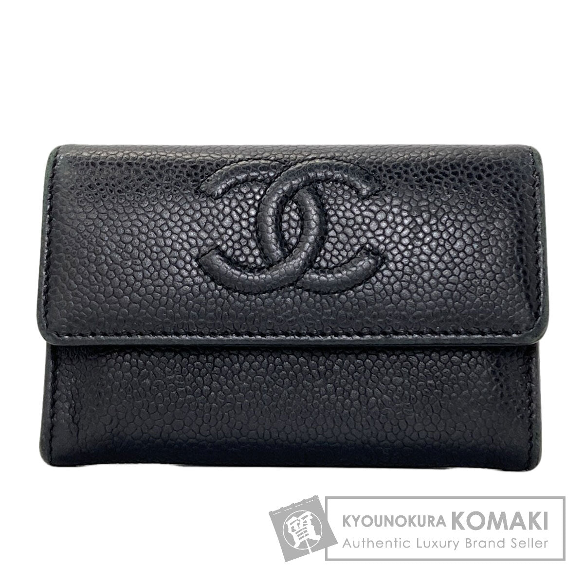 CHANEL COCO Mark SilverHardware Card Case Grained Calfskin Skin Ladies [Used]