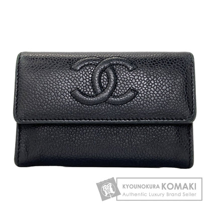 CHANEL COCO Mark SilverHardware Card Case Grained Calfskin Skin Ladies [Used]