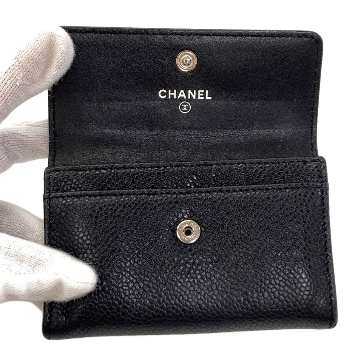 CHANEL COCO Mark SilverHardware Card Case Grained Calfskin Skin Ladies [Used]