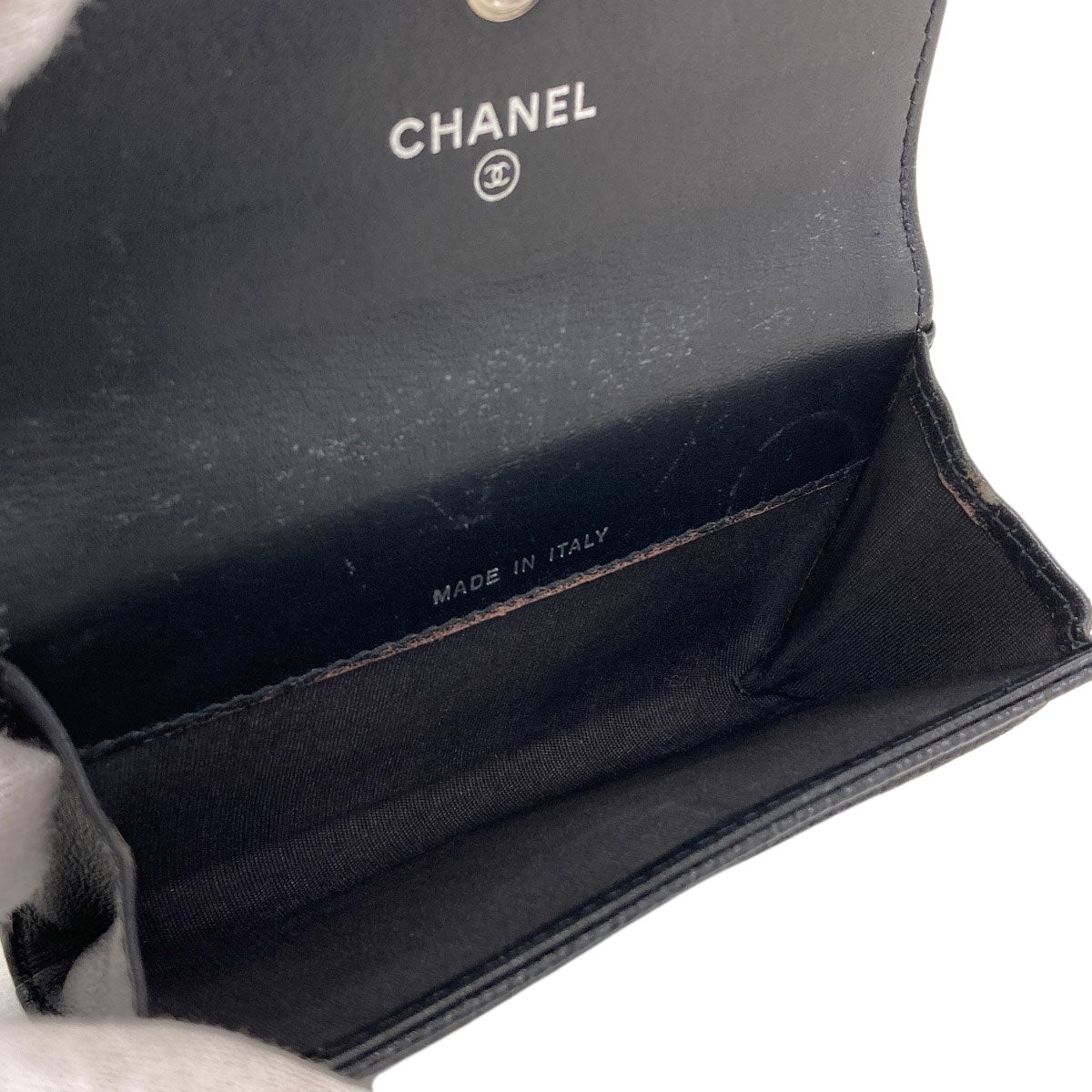 CHANEL COCO Mark SilverHardware Card Case Grained Calfskin Skin Ladies [Used]