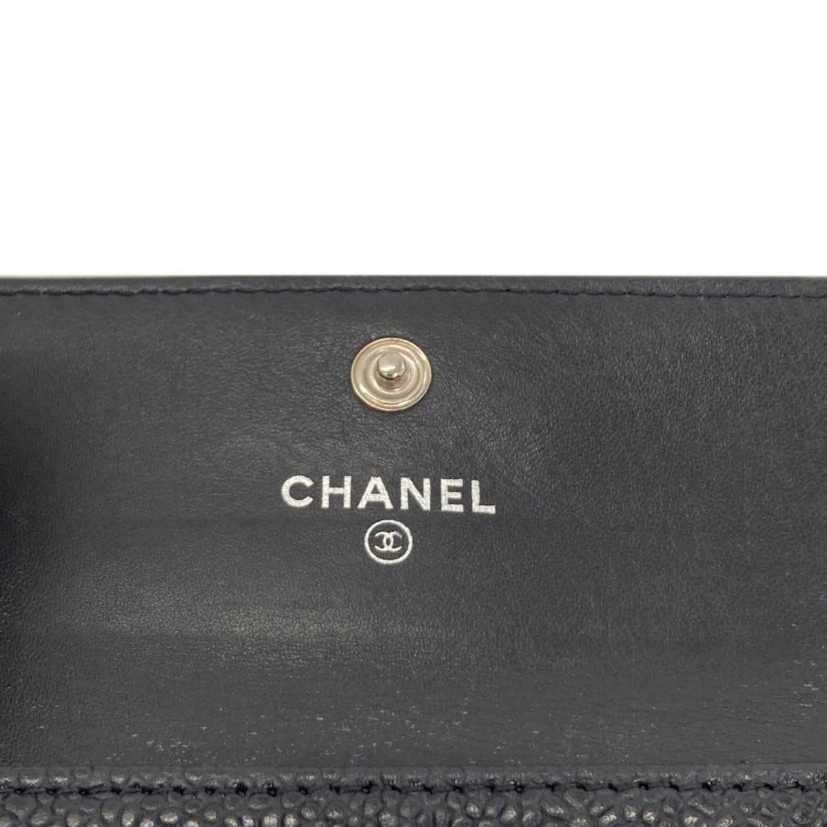 CHANEL COCO Mark SilverHardware Card Case Grained Calfskin Skin Ladies [Used]