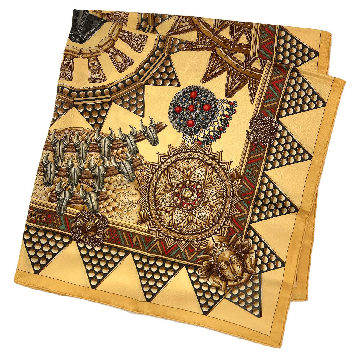 HERMES Carre90 The Chiefs' Gold Scarf Silk Ladies [Used]