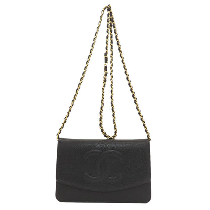 CHANEL Chain Wallet COCO Mark GoldHardware Long wallet (with coin pocket) Grained Calfskin Skin Ladies [Used]