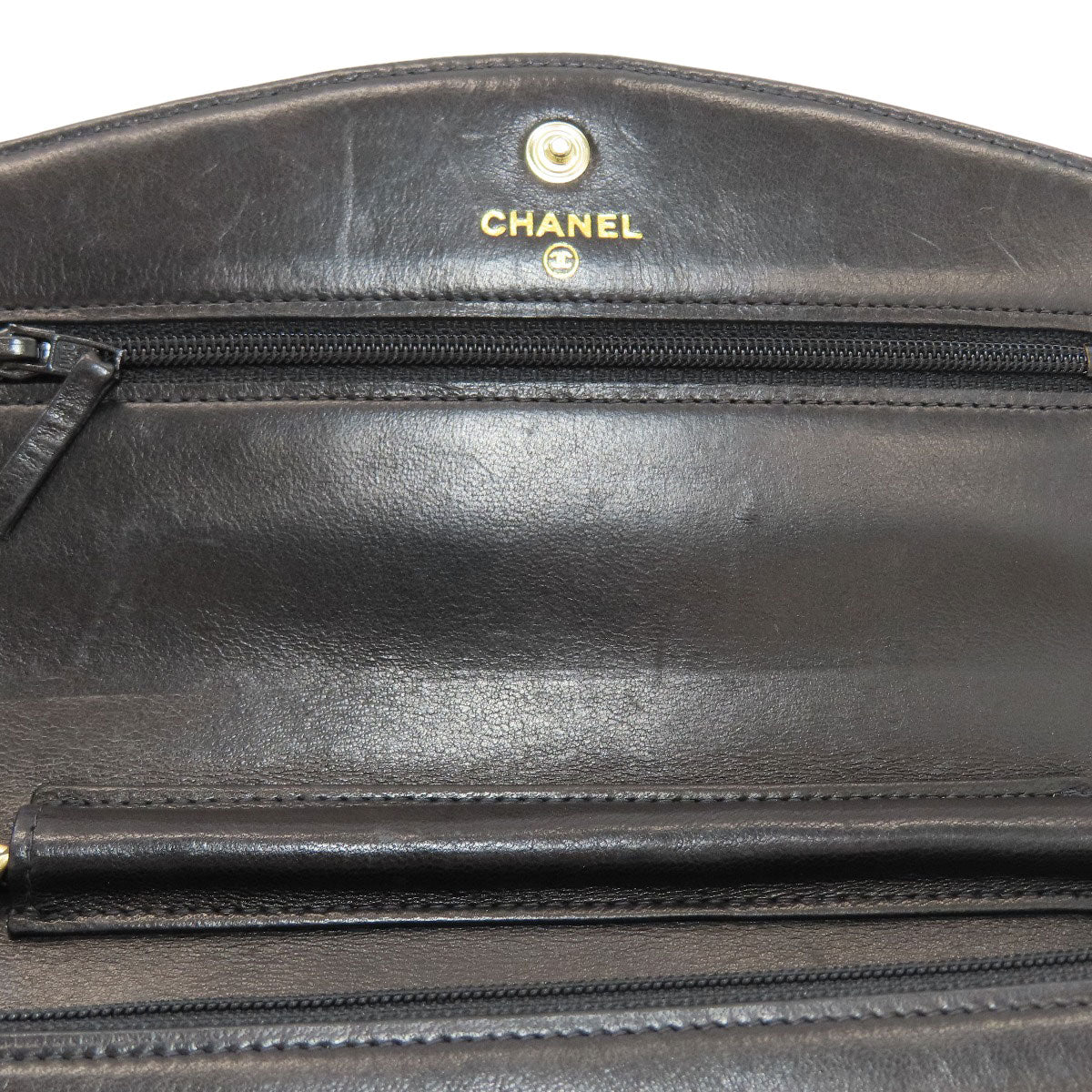 CHANEL Chain Wallet COCO Mark GoldHardware Long wallet (with coin pocket) Grained Calfskin Skin Ladies [Used]