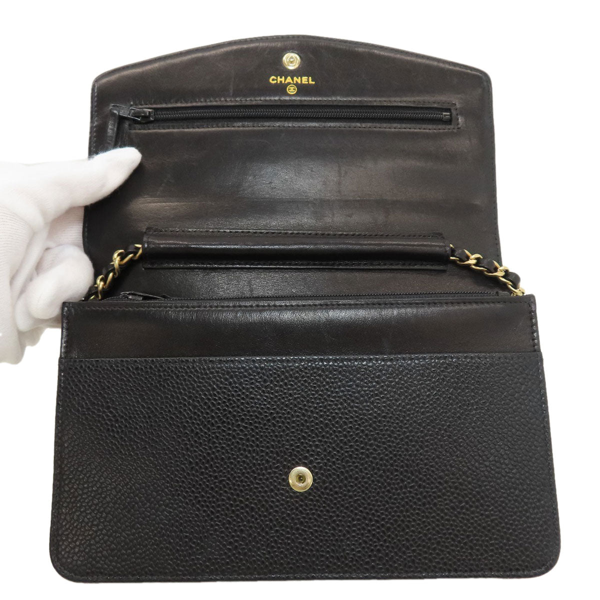 CHANEL Chain Wallet COCO Mark GoldHardware Long wallet (with coin pocket) Grained Calfskin Skin Ladies [Used]