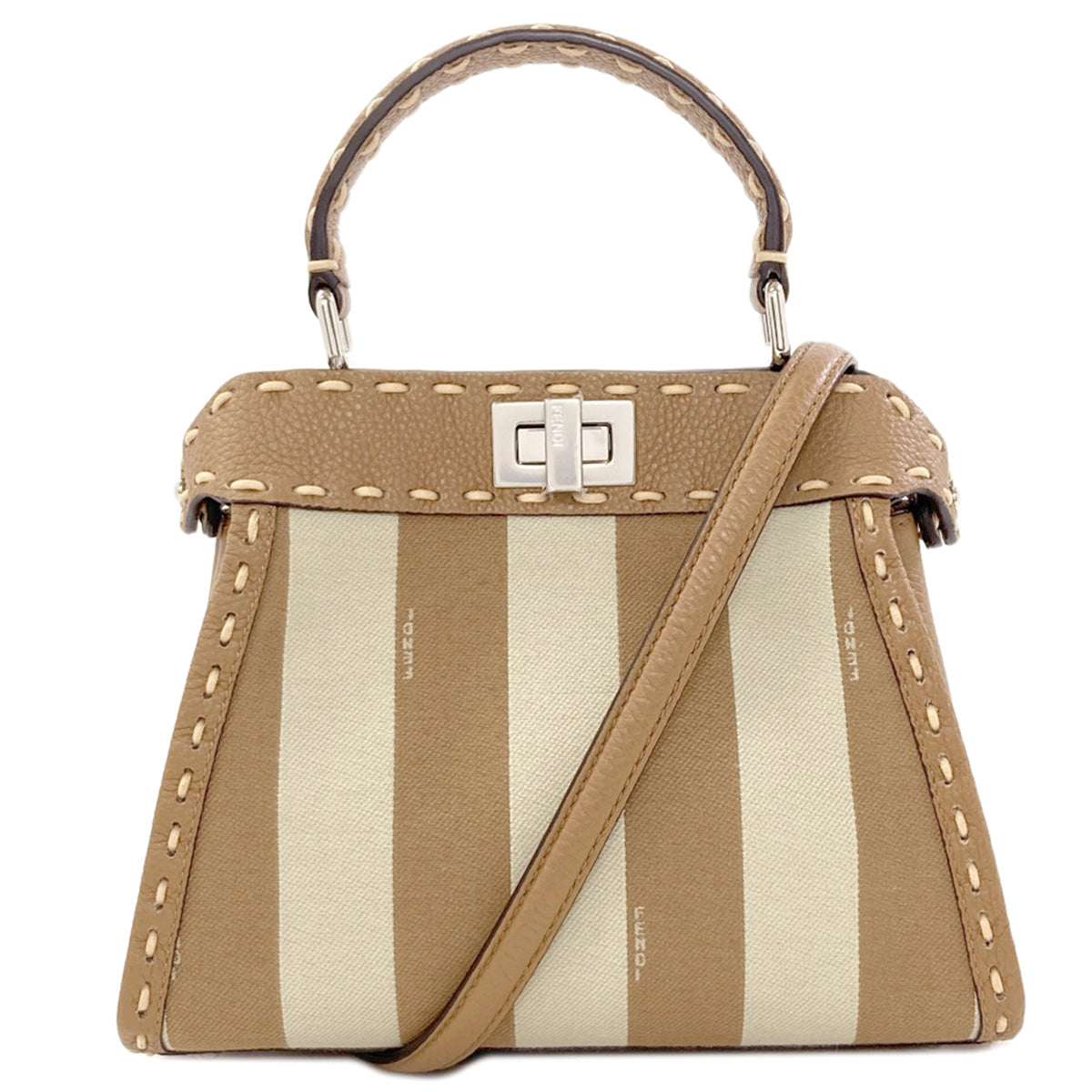 FENDI Peekaboo Mini Selleria Pecan Stripe Stripe 2WAY Handbag Canvas Ladies [Used]