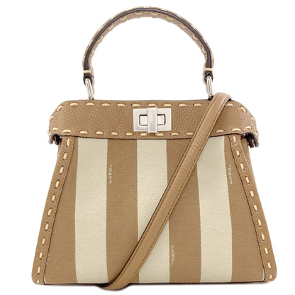 FENDI Peekaboo Mini Selleria Pecan Stripe Stripe 2WAY Handbag Canvas Ladies [Used]