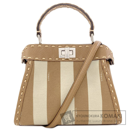 FENDI Peekaboo Mini Selleria Pecan Stripe Stripe 2WAY Handbag Canvas Ladies [Used]