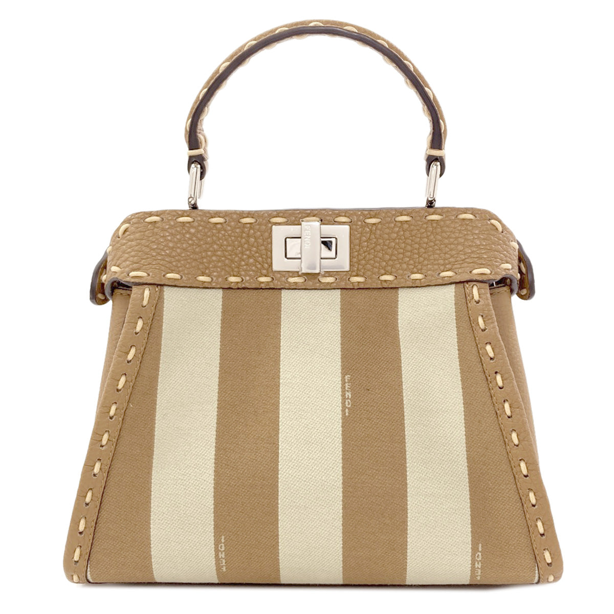 FENDI Peekaboo Mini Selleria Pecan Stripe Stripe 2WAY Handbag Canvas Ladies [Used]