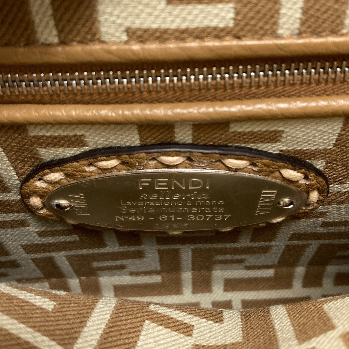 FENDI Peekaboo Mini Selleria Pecan Stripe Stripe 2WAY Handbag Canvas Ladies [Used]