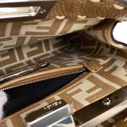 FENDI Peekaboo Mini Selleria Pecan Stripe Stripe 2WAY Handbag Canvas Ladies [Used]