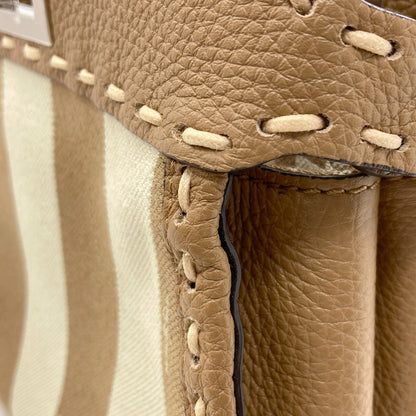 FENDI Peekaboo Mini Selleria Pecan Stripe Stripe 2WAY Handbag Canvas Ladies [Used]