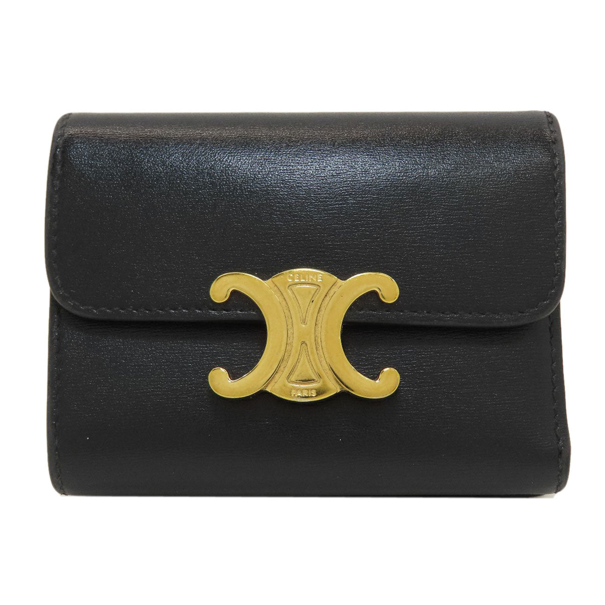 CELINE Triomphe compact wallet with coin compartment Tri-fold wallet (with Coin Pocket) Calf Ladies [Used]
