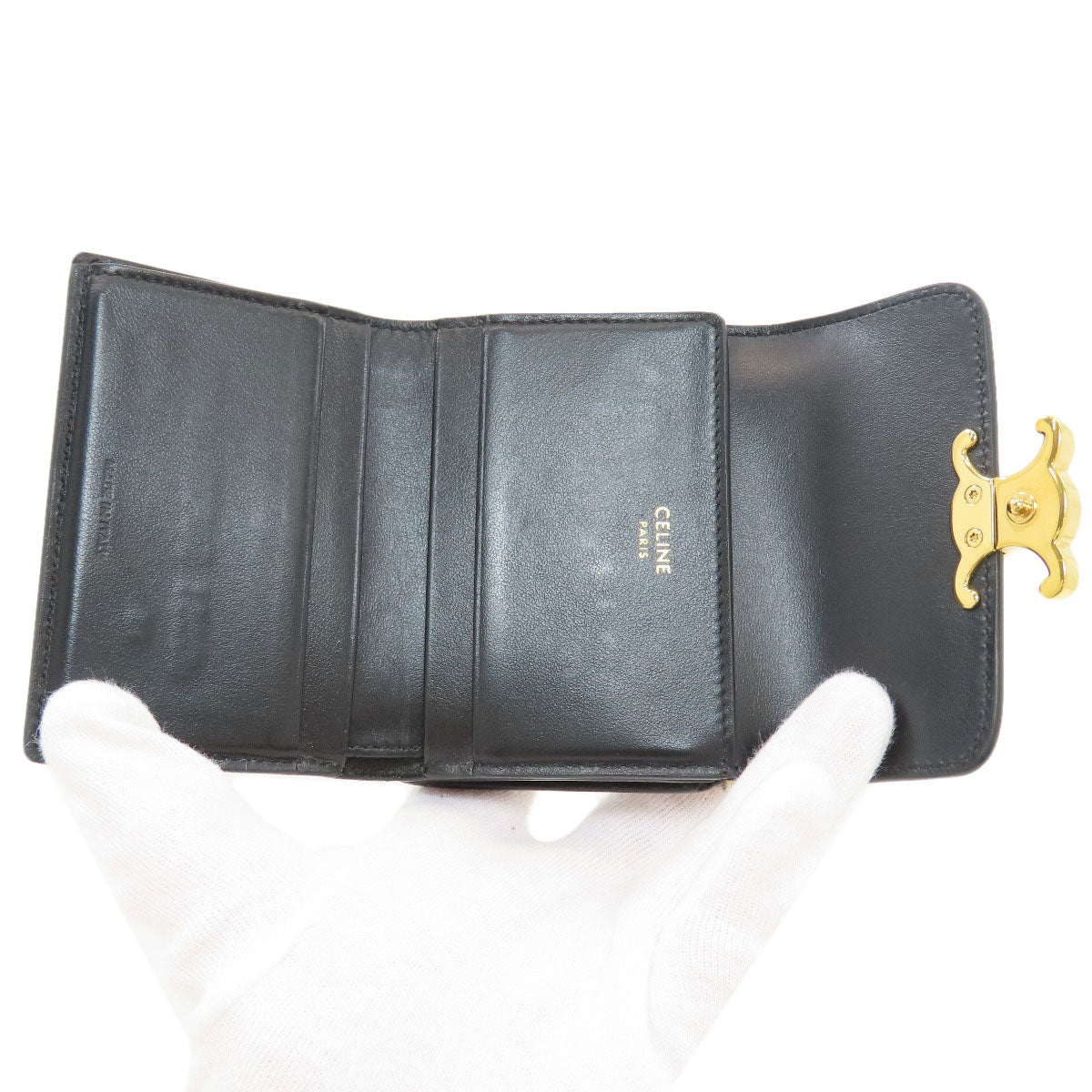 CELINE Triomphe compact wallet with coin compartment Tri-fold wallet (with Coin Pocket) Calf Ladies [Used]