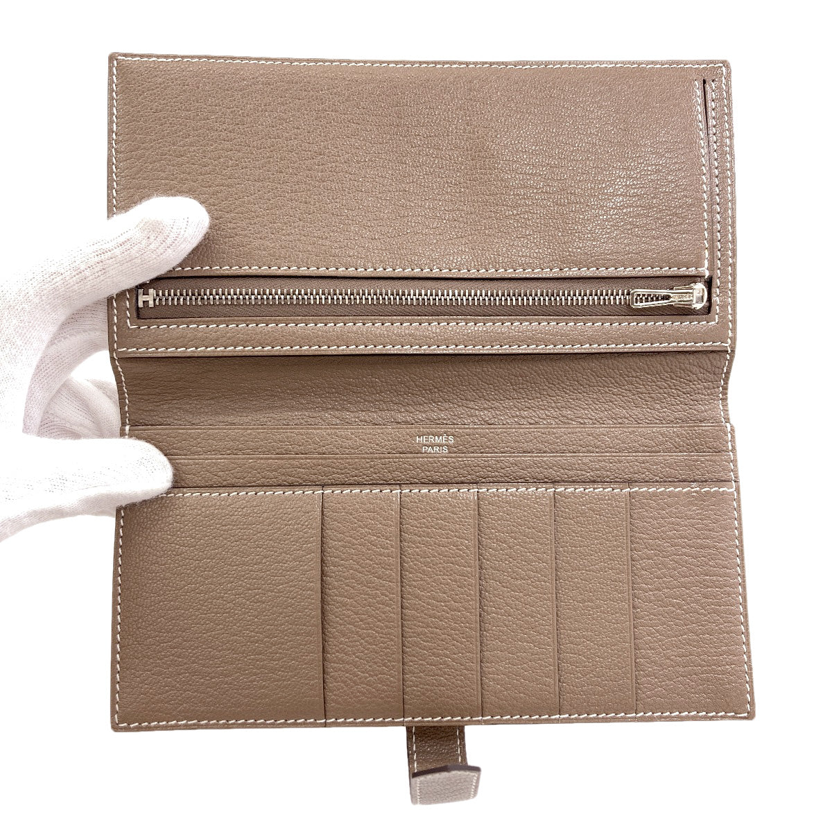 HERMES Bearn soufflet etope SilverHardware Long wallet (with coin pocket) Chevre Ladies [Used]