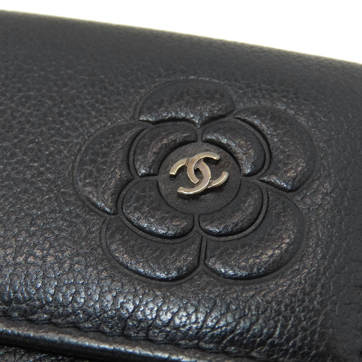 CHANEL Camellia Silver Hardware Bifold Wallet with Coin Pocket Calf Ladies [Used]