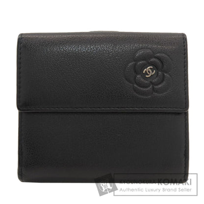 CHANEL Camellia Silver Hardware Bifold Wallet with Coin Pocket Calf Ladies [Used]