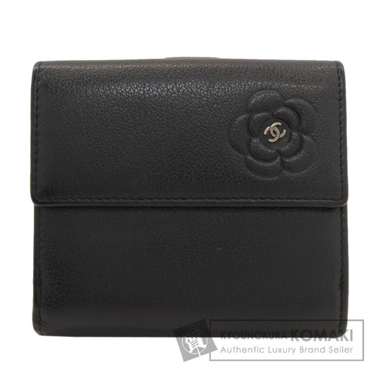 CHANEL Camellia Silver Hardware Bifold Wallet with Coin Pocket Calf Ladies [Used]