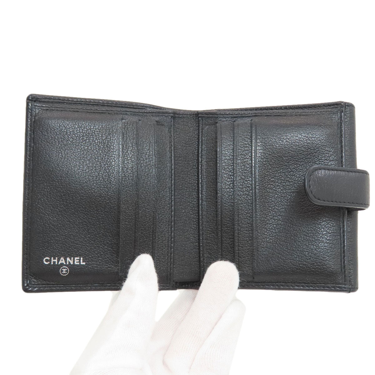 CHANEL Camellia Silver Hardware Bifold Wallet with Coin Pocket Calf Ladies [Used]