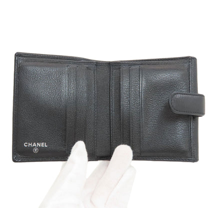 CHANEL Camellia Silver Hardware Bifold Wallet with Coin Pocket Calf Ladies [Used]