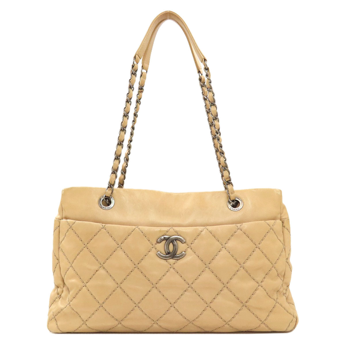 CHANEL COCO Mark Wild Stitch SilverHardware Shoulder Bag Calf Ladies [Used]