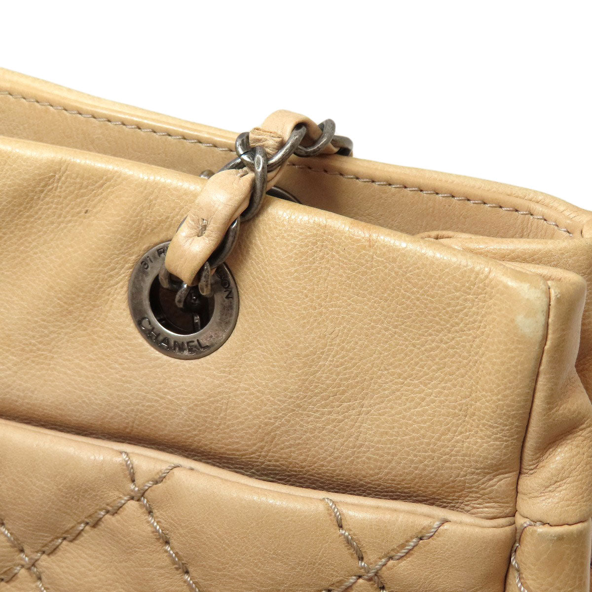 CHANEL COCO Mark Wild Stitch SilverHardware Shoulder Bag Calf Ladies [Used]