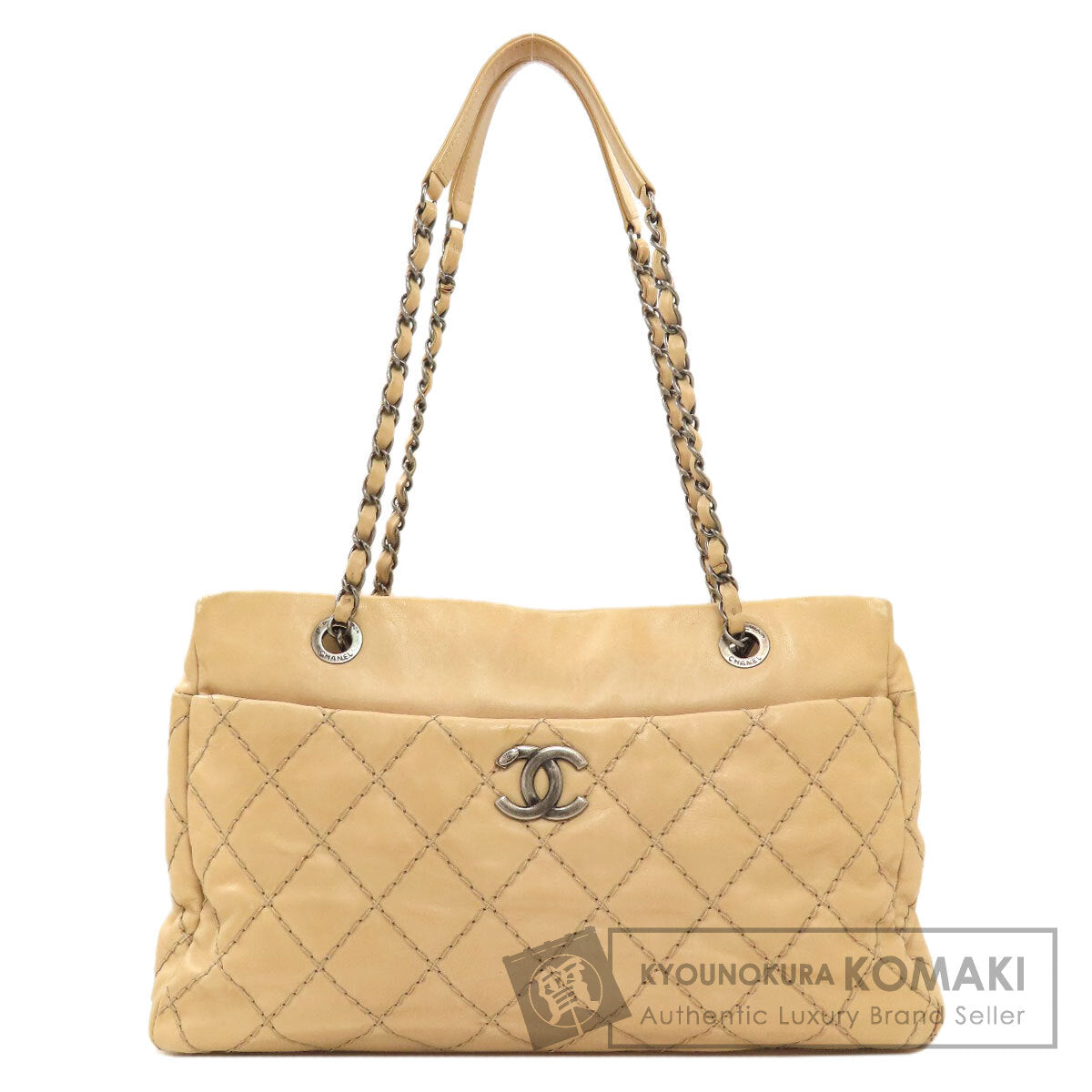 CHANEL COCO Mark Wild Stitch SilverHardware Shoulder Bag Calf Ladies [Used]